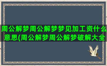 周公解梦周公解梦梦见加工资什么意思(周公解梦周公解梦破解大全免费版)