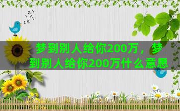 梦到别人给你200万，梦到别人给你200万什么意思