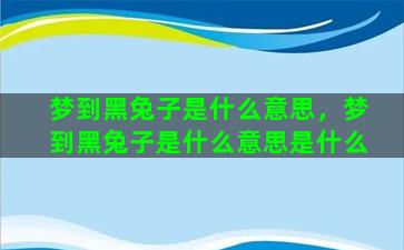 梦到黑兔子是什么意思，梦到黑兔子是什么意思是什么