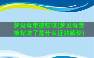 梦见母亲被蛇咬(梦见母亲被蛇咬了是什么征兆解梦)