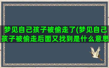 梦见自己孩子被偷走了(梦见自己孩子被偷走后面又找到是什么意思)